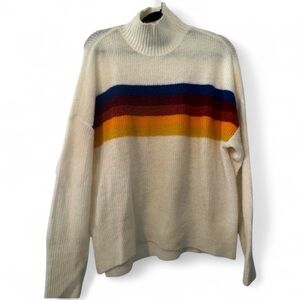 Express White Turtleneck Sweater with Colorful Stripes